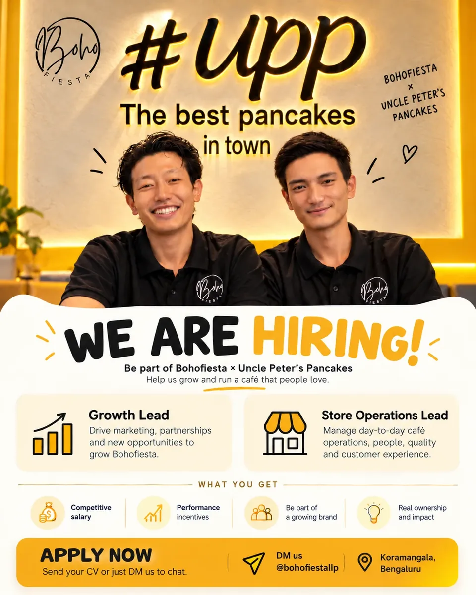 We are hiring poster displayed in the Bohofiesta café